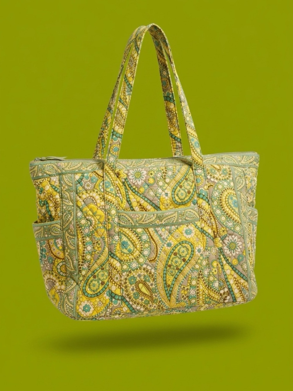 Vera Bradley Yellow and Green Paisley Quilted Tote